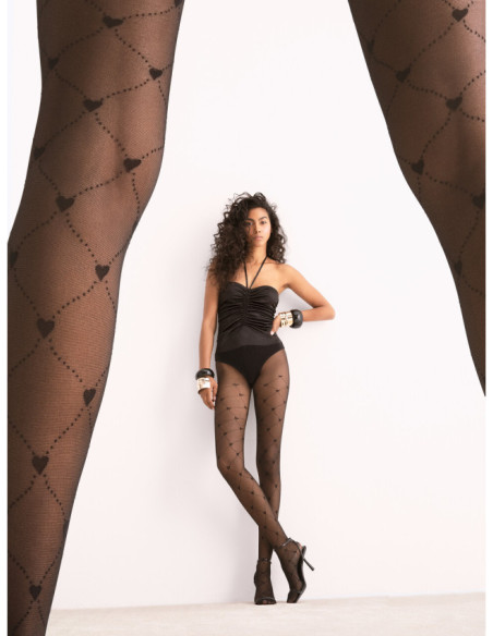 Collants noirs résille et motif cœur Fiore The Royal 20 den