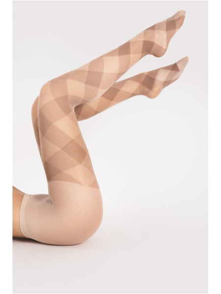 Collants femme beiges Fiore Alex à carreaux