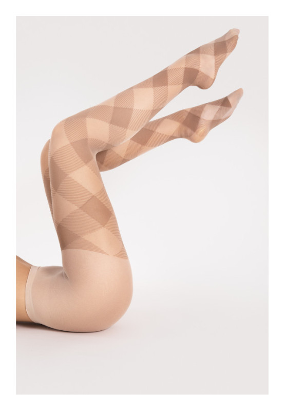 Collants femme beiges Fiore Alex à carreaux