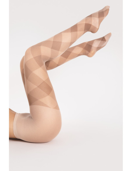 Collants femme beiges Fiore Alex à carreaux