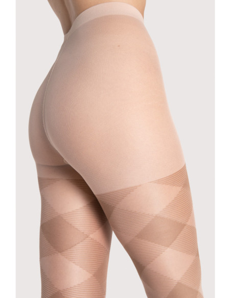 Collants femme beiges Fiore Alex à carreaux