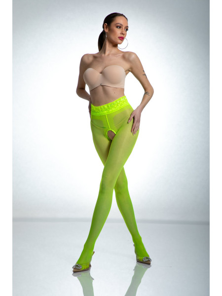 Collants ouverts en dentelle Amour Hip Jaune fluo