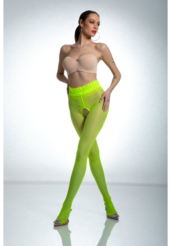 Collants ouverts en dentelle Amour Hip Jaune fluo