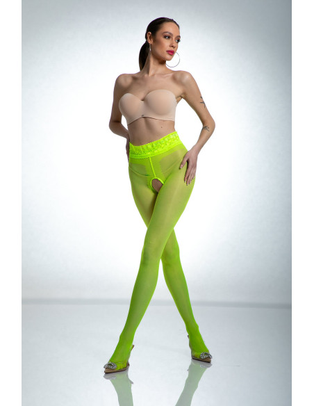Collants ouverts en dentelle Amour Hip Jaune fluo