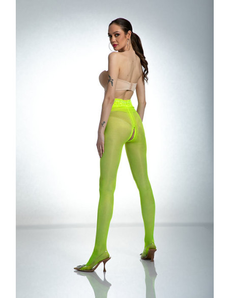 Collants ouverts en dentelle Amour Hip Jaune fluo