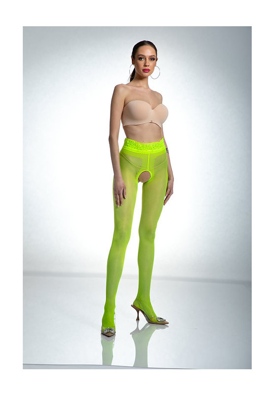 Collants ouverts en dentelle Amour Hip Jaune fluo