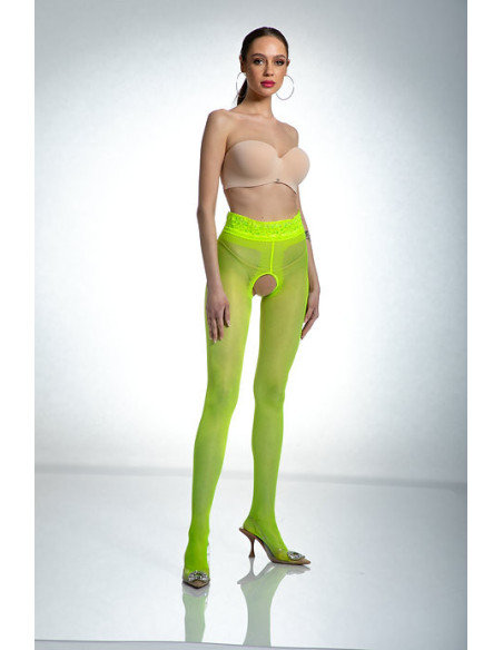 Collants ouverts en dentelle Amour Hip Jaune fluo