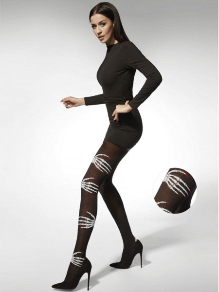 Collants noirs Halloween Adrian Hand Bones 40 den
