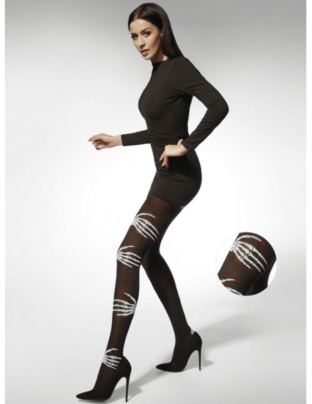 Collants noirs Halloween Adrian Hand Bones 40 den
