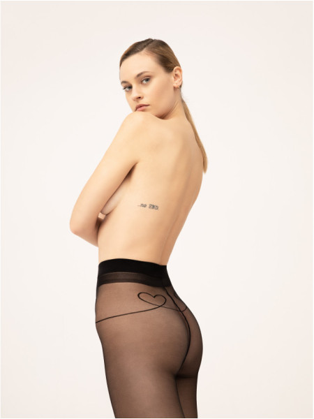 Collants noirs pour femmes Fiore Witch Love 20 DEN avec un cœur sur le mollet 2
