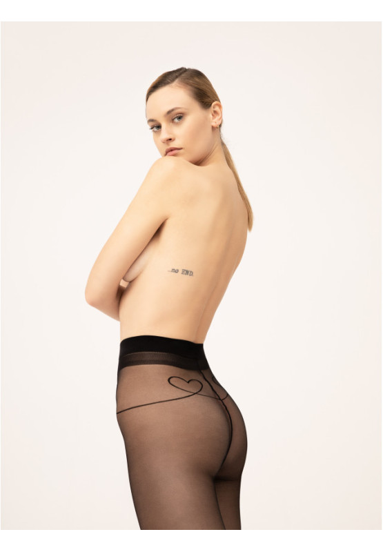 Collants noirs pour femmes Fiore Witch Love 20 DEN avec un cœur sur le mollet