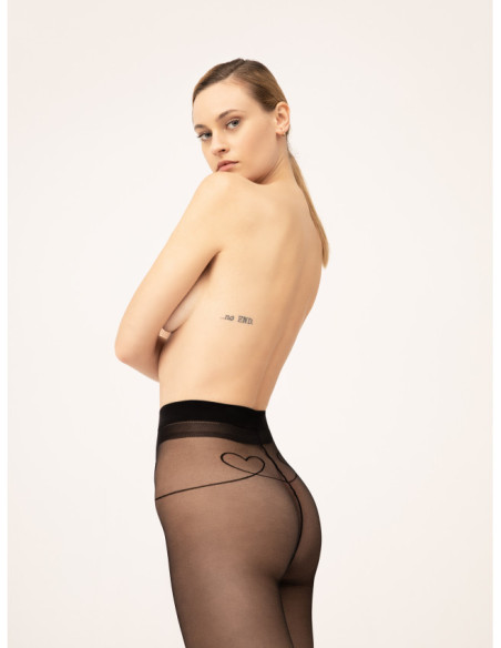 Collants noirs pour femmes Fiore Witch Love 20 DEN avec un cœur sur le mollet