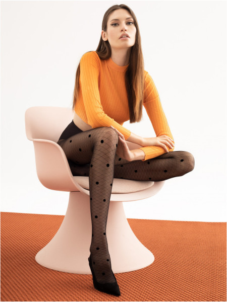 Collants noirs à pois motif résille Fiore Modern 20 DEN