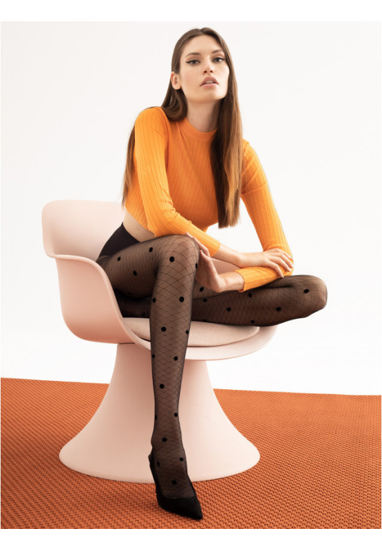 Collants noirs à pois motif résille Fiore Modern 20 DEN