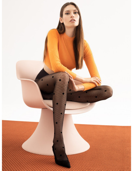 Collants noirs à pois motif résille Fiore Modern 20 DEN