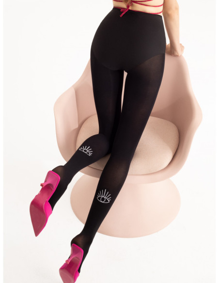 Collants noirs Fiore Eyes On 40 den imprimé yeux blancs