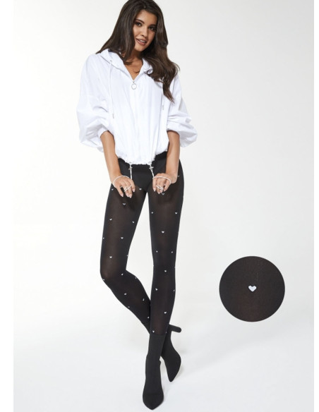Collants noirs à pois blancs et cœurs Adrian Penny 40 DEN
