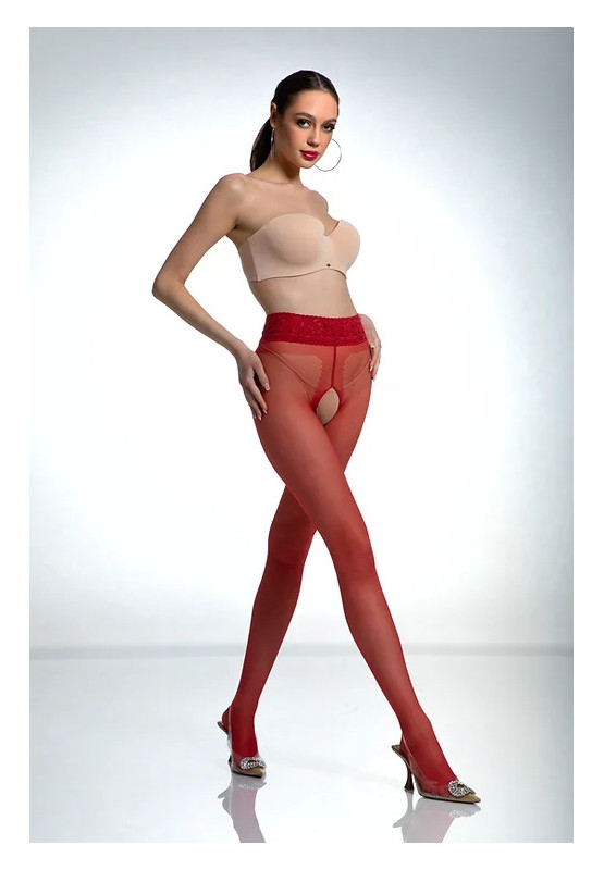 Collants Red Amour en dentelle avec ouverture à l'entrejambe et à la hanche