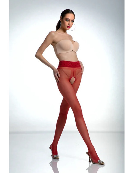 Collants Red Amour en dentelle avec ouverture à l'entrejambe et à la hanche