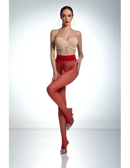 Collants Red Amour en dentelle avec ouverture à l'entrejambe et à la hanche