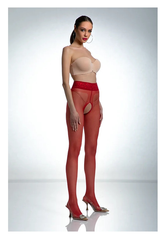Collants Red Amour en dentelle avec ouverture à l'entrejambe et à la hanche