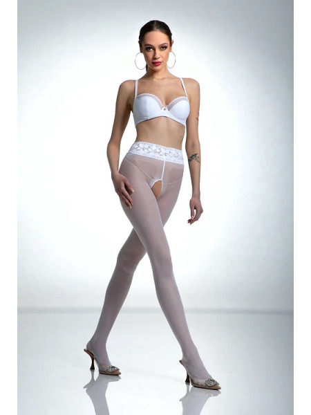 Collants blancs Amour en dentelle avec ouverture à l'entrejambe et dentelle