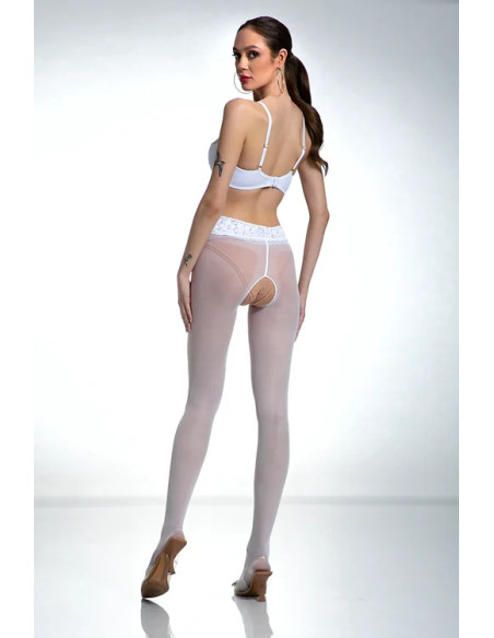 Collants blancs Amour en dentelle avec ouverture à l'entrejambe et dentelle