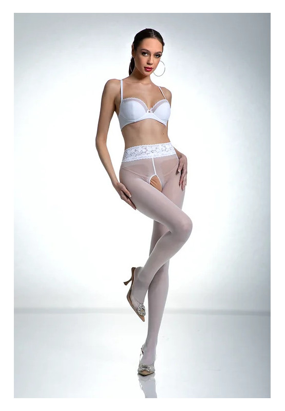 Collants blancs Amour en dentelle avec ouverture à l'entrejambe et dentelle