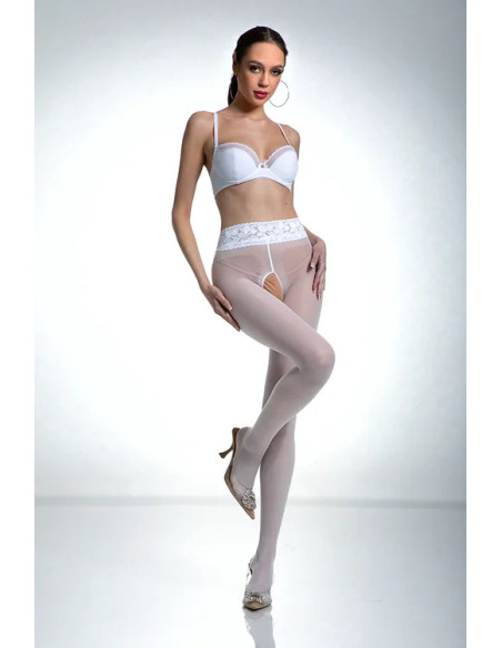 Collants blancs Amour en dentelle avec ouverture à l'entrejambe et dentelle
