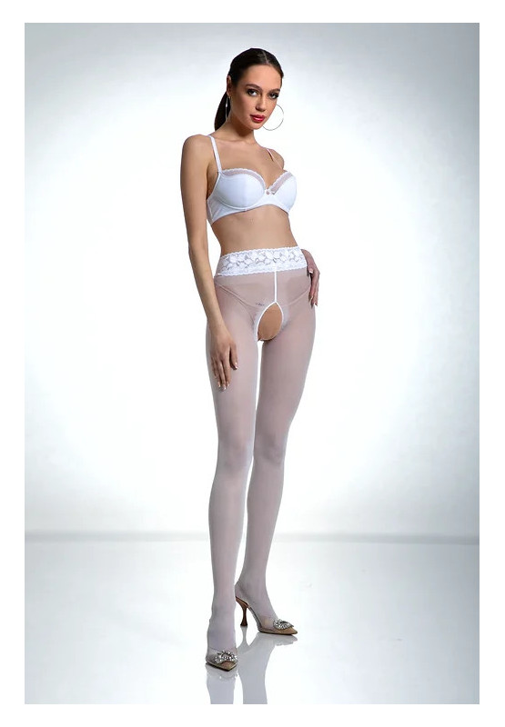 Collants blancs Amour en dentelle avec ouverture à l'entrejambe et dentelle