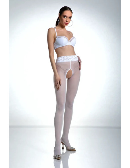 Collants blancs Amour en dentelle avec ouverture à l'entrejambe et dentelle
