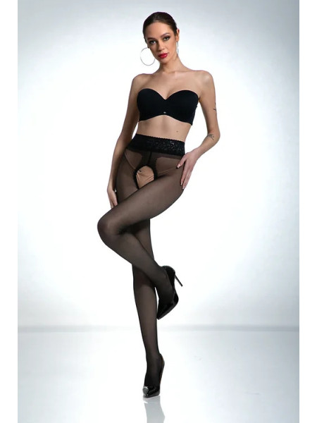 Collants ouverts à l'entrejambe en dentelle noire Amour avec dentelle