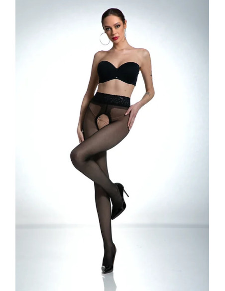 Collants ouverts à l'entrejambe en dentelle noire Amour avec dentelle