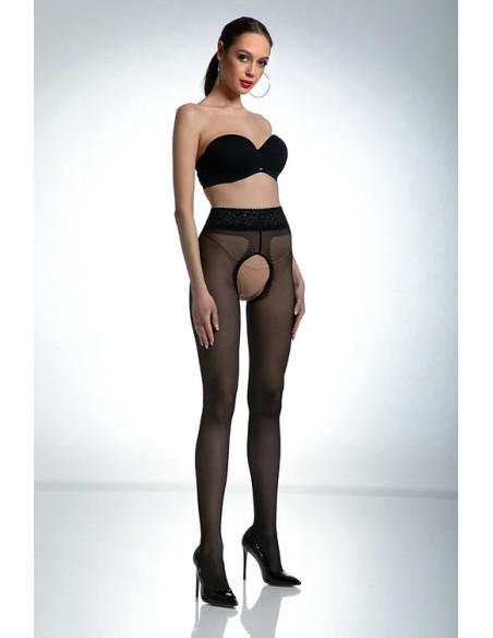 Collants ouverts à l'entrejambe en dentelle noire Amour avec dentelle