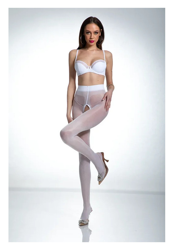 Collants blancs Amour Hip Gloss avec un trou à l'entrejambe, brillants
