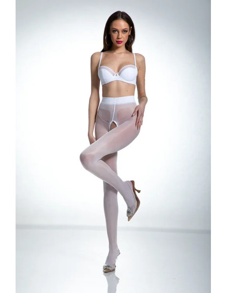 Collants blancs Amour Hip Gloss avec un trou à l'entrejambe, brillants