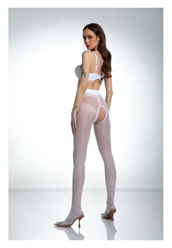 Collants blancs Amour Hip Gloss avec un trou à l'entrejambe, brillants