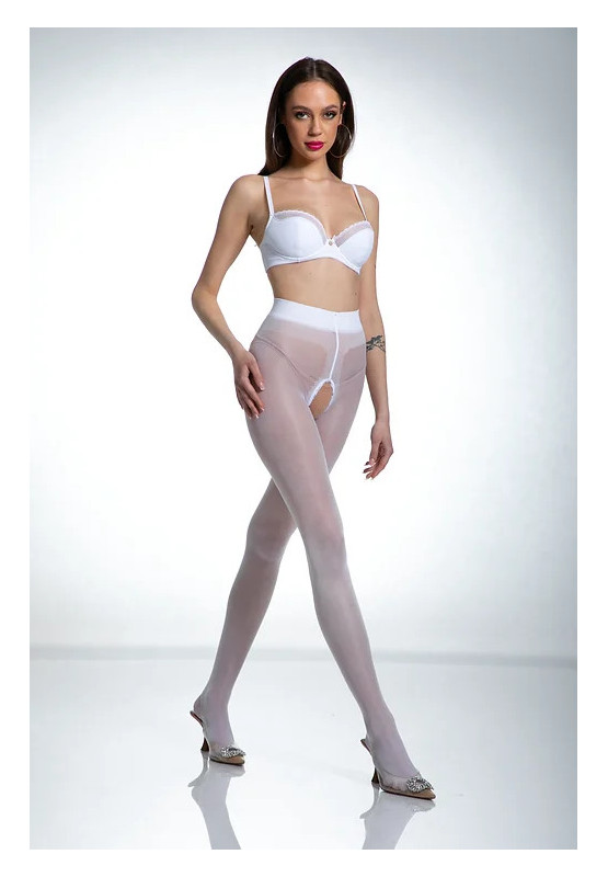 Collants blancs Amour Hip Gloss avec un trou à l'entrejambe, brillants