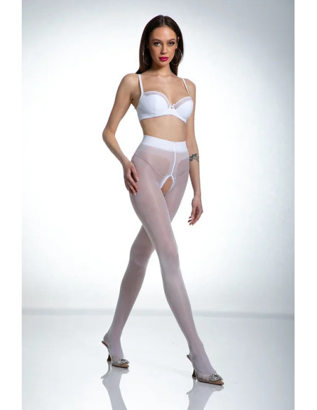 Collants blancs Amour Hip Gloss avec un trou à l'entrejambe, brillants