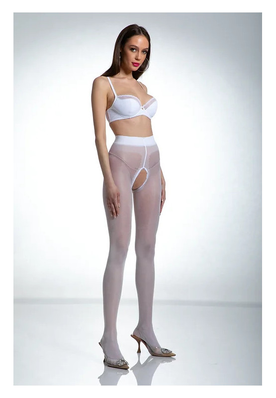 Collants blancs Amour Hip Gloss avec un trou à l'entrejambe, brillants