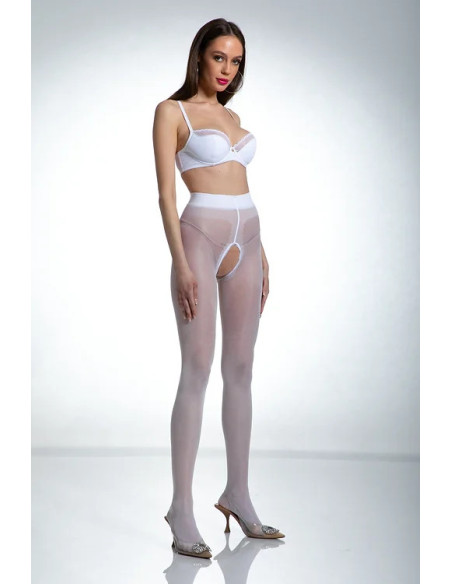 Collants blancs Amour Hip Gloss avec un trou à l'entrejambe, brillants
