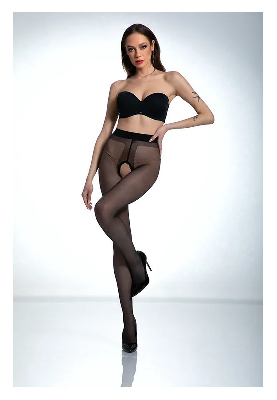 Collants noirs Amour Hip Gloss avec un trou à l'entrejambe, brillants