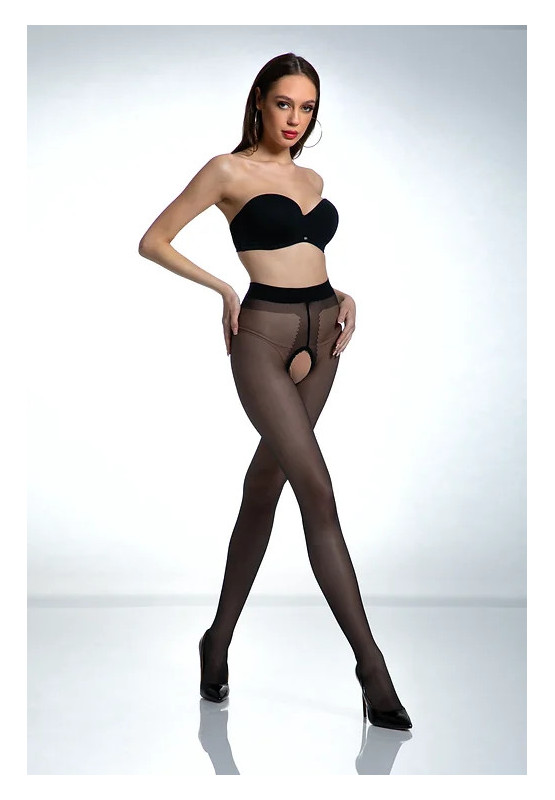 Collants noirs Amour Hip Gloss avec un trou à l'entrejambe, brillants