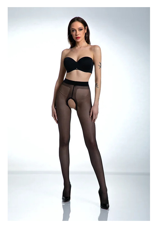 Collants noirs Amour Hip Gloss avec un trou à l'entrejambe, brillants