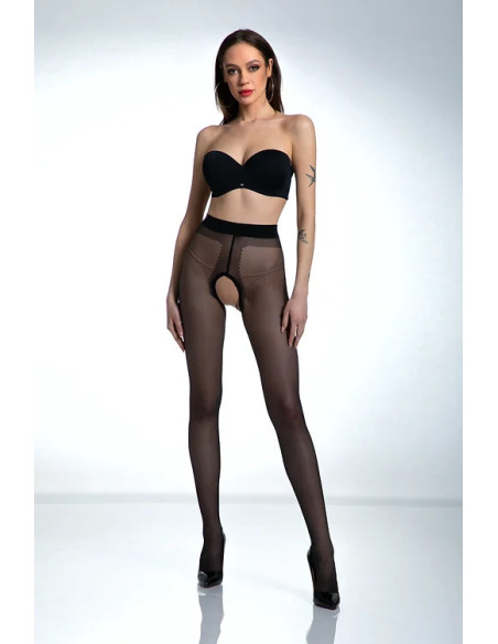 Collants noirs Amour Hip Gloss avec un trou à l'entrejambe, brillants