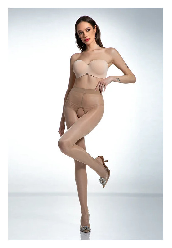 Collants beiges Amour Hip Gloss avec un trou à l'entrejambe, brillants