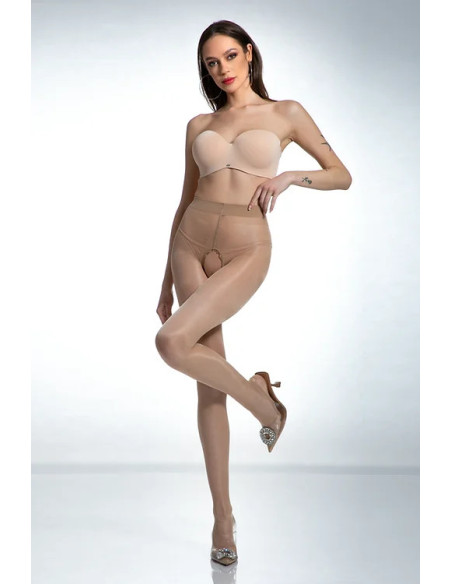Collants beiges Amour Hip Gloss avec un trou à l'entrejambe, brillants