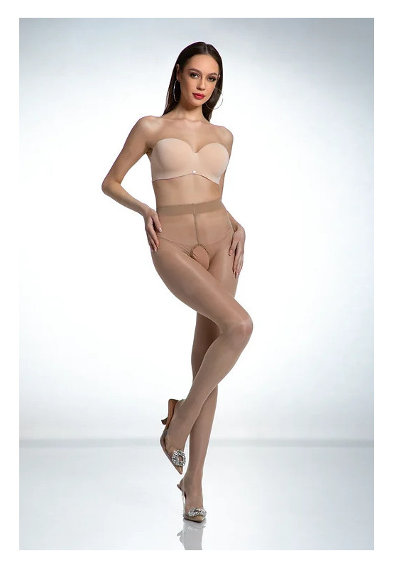 Collants beiges Amour Hip Gloss avec un trou à l'entrejambe, brillants