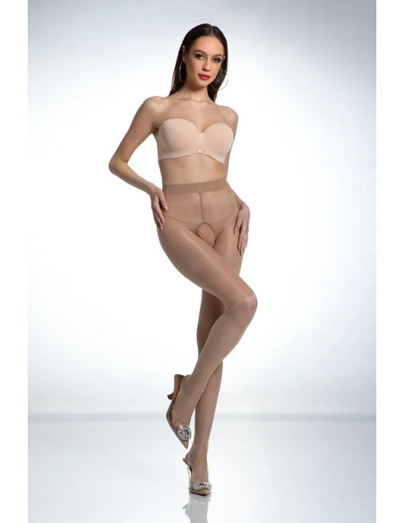 Collants beiges Amour Hip Gloss avec un trou à l'entrejambe, brillants
