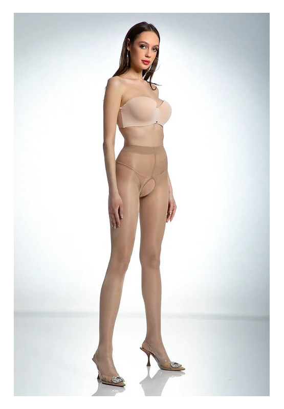 Collants beiges Amour Hip Gloss avec un trou à l'entrejambe, brillants